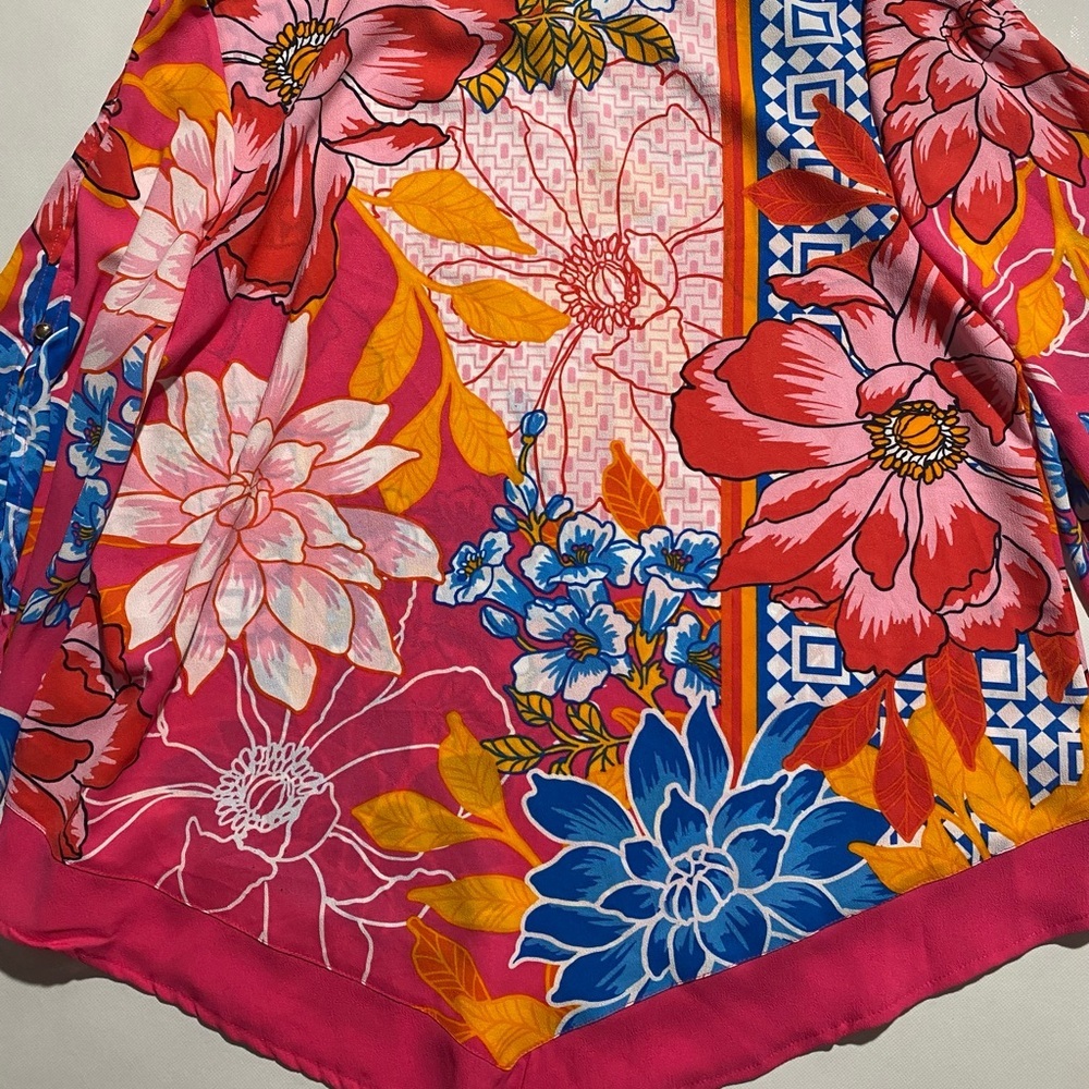 NEW Petite SIze PM Ruby Rd. Bright Blooms 3/4 Sleeve Floral Geo Print Blouse $65 - Picture 10 of 11